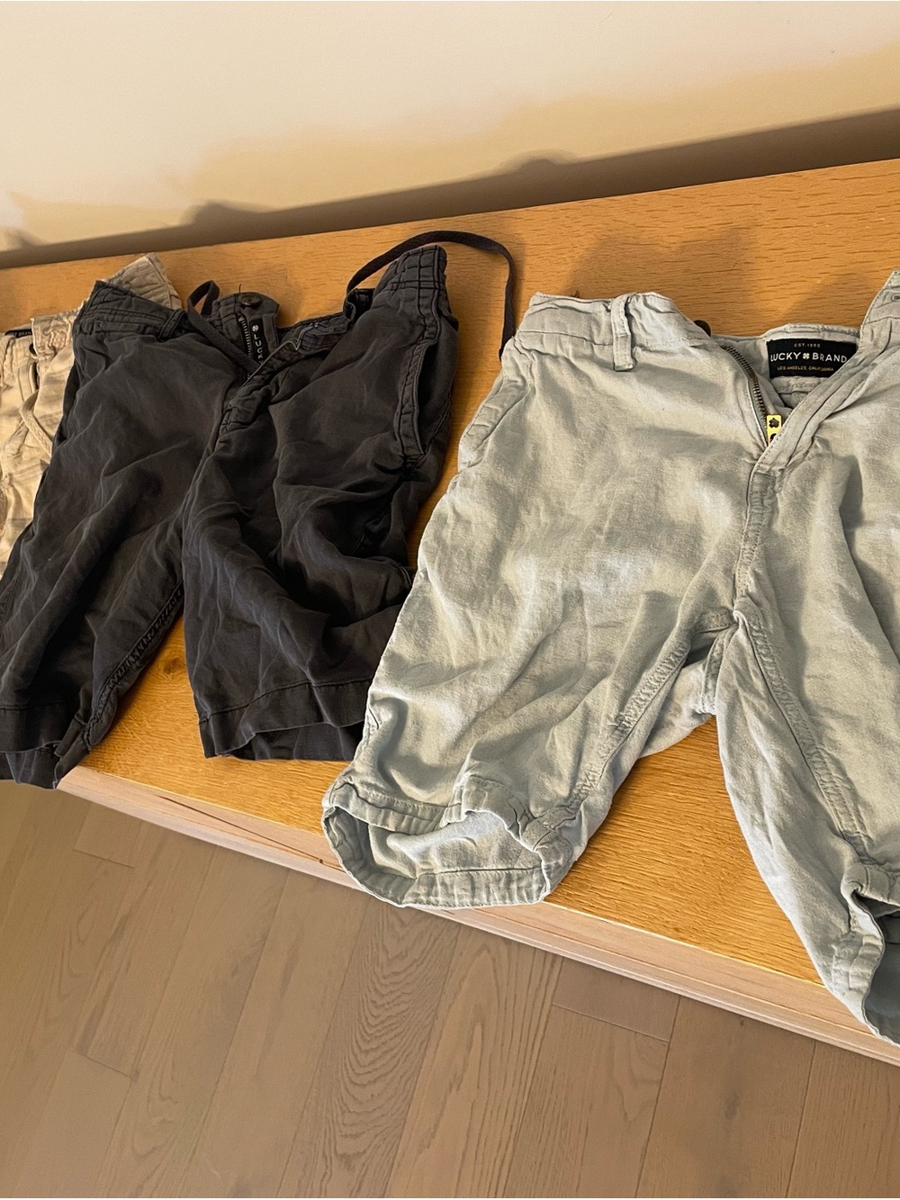 4 Pairs Lucky Brand Shorts in Light Blue, Navy Blue, Cream Striped & Gray